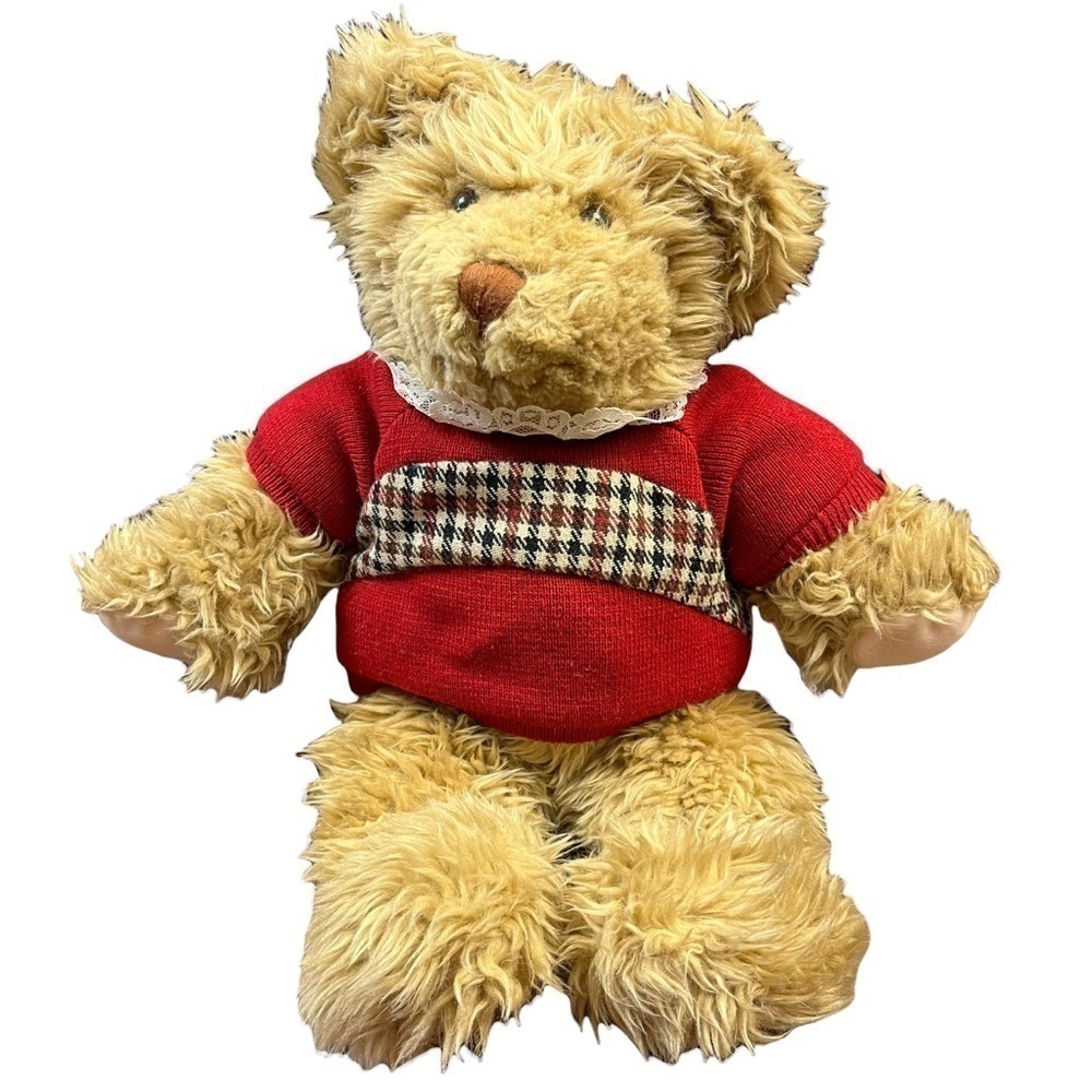 Commonwealth 1993 Vintage 18”Teddy Bear in Lace Collar Houndstooth Sweater